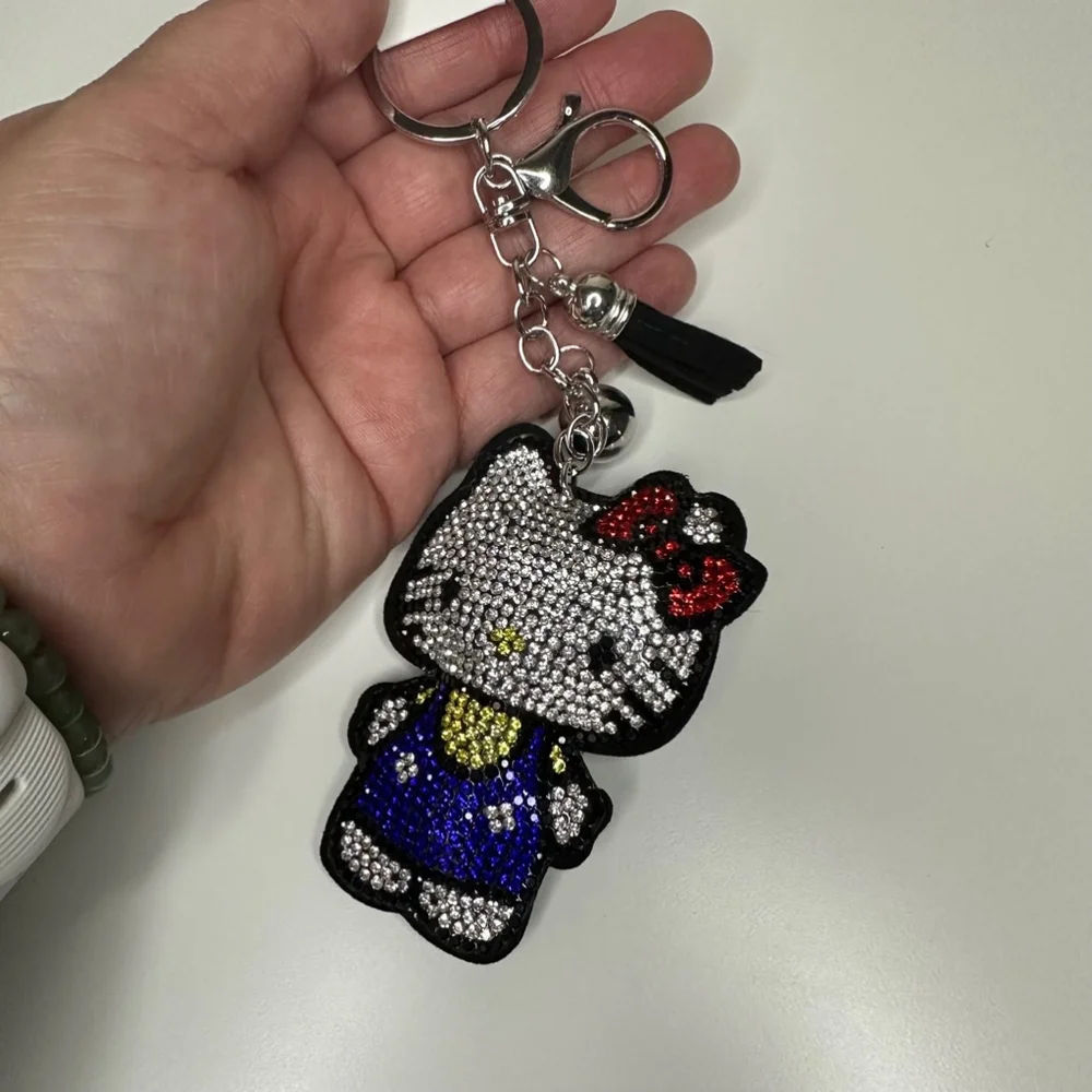 NWT Rhinestone Hello Kitty Keychain Bag Charm Black Vegan Suede